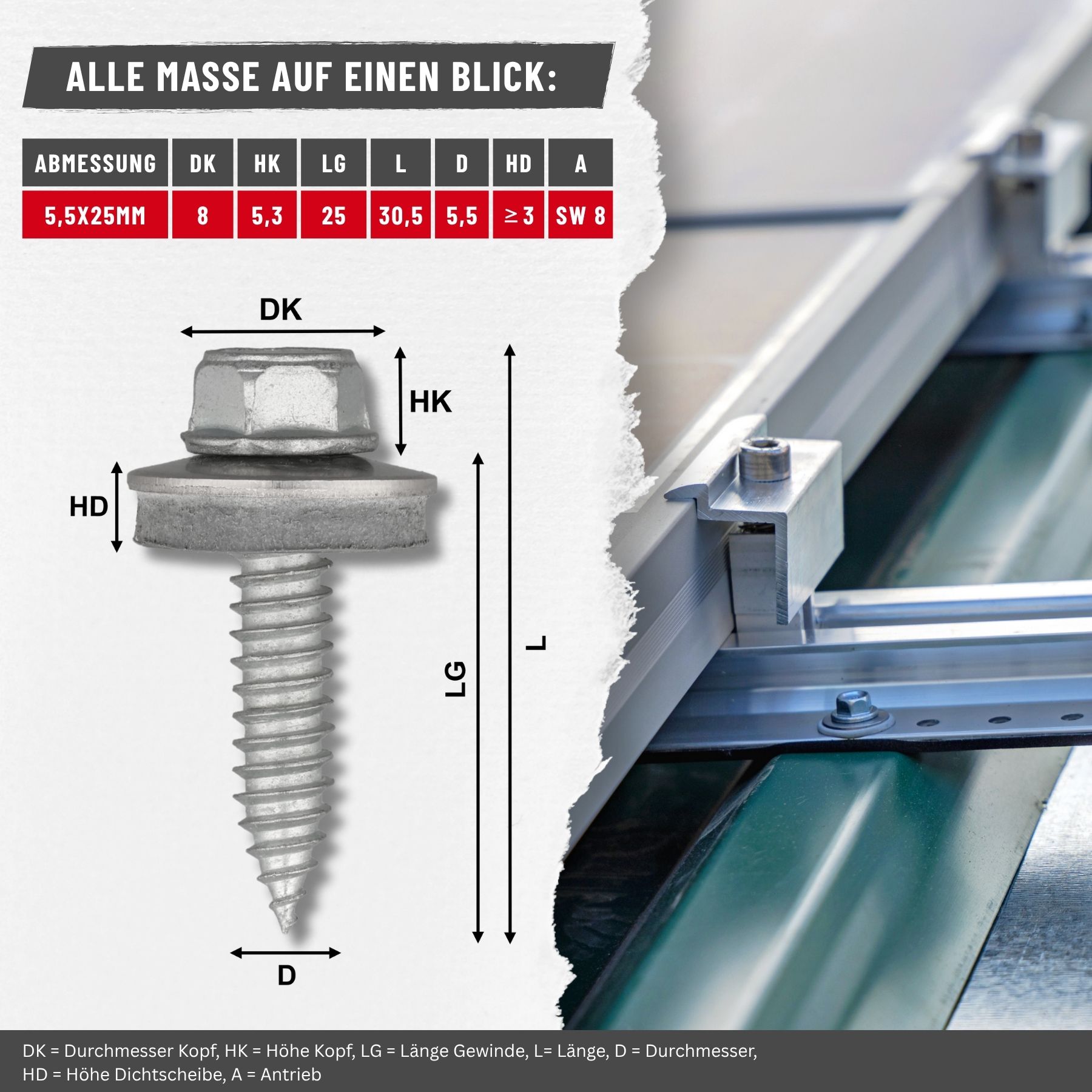 Bohrschraube Edelstahl 5,5x35 Mit 16 Mm Verschraubung Von Alu/Alu